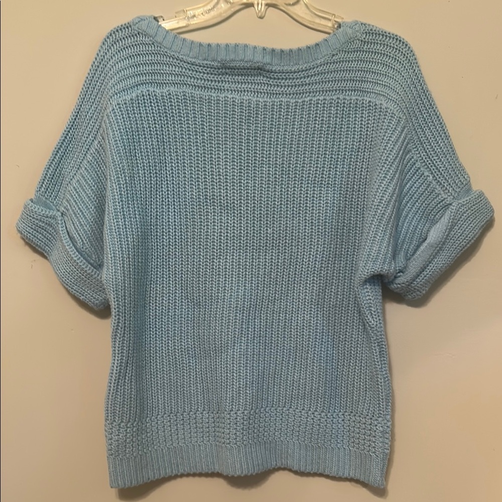 Women’s Lands' End Blue Crew Neck Sweater with Ribbed Texture - Picture 2 of 7